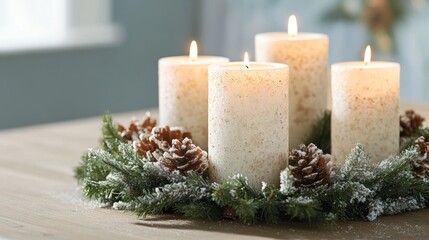 Warm candle arrangement on a festive table during winter season