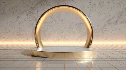 Brass arc ribbon shaped like ROC curve above frosted grid plane on white background