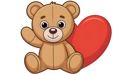 Cartoon teddy bear heart love cute animal plush toy valentine gift adorable happy friendship illustration