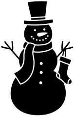 Snowman character silhouette .
Winter Christmas snowman silhouette icon  isolated.
Transparent background. SVG.