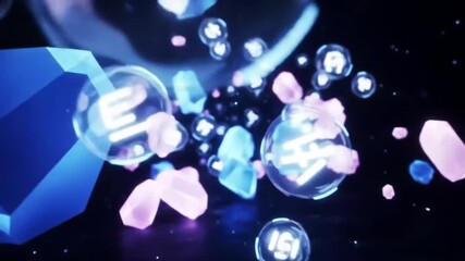 Abstract Geometric Shapes Floating in Dark Space - Powered by Adobe