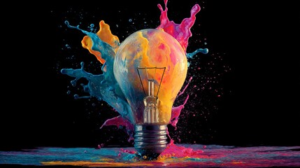 Dynamic lightbulb explosion of vibrant color representing innovative ideas and creative inspiration for businesses and modern art projects