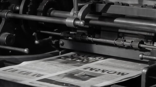 Newspaper printing from publishing printer Press Media Journalism article headline Information Machinery Industry Monochrome