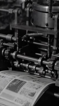 Newspaper printing from industrial publishing printer Press Media Journalism article headline Information Machinery Industry Monochrome