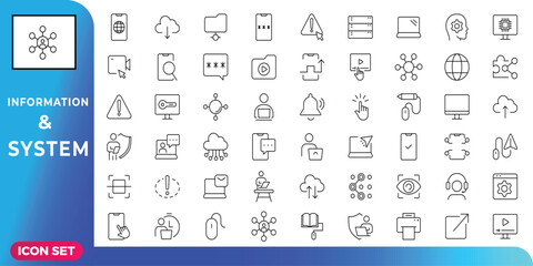 Information and System Icons a Set of Linear Symbols for Digital Infrastructure and Network Communication Concepts in Modern Line Icon Style