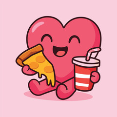 Happy Heart Eating Pizza and Drink