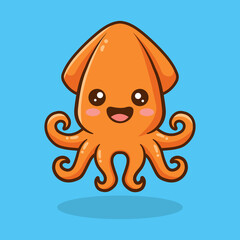Cute Happy Orange Squid Cartoon