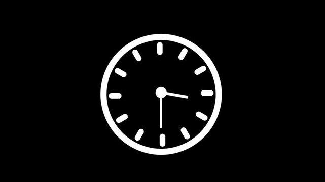 Wall clock black screen animation.clock time passing. clock go fast and speed .time lapse Concept Seamless Loop moving arrows in 12 hour loop clock