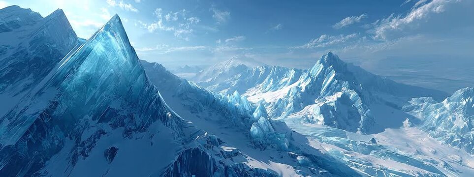 Snow-Capped Alpine Peaks Under A Brilliant Blue Sky At Dawn In The