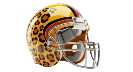 Football helmet with leopard print isolated on transparent background