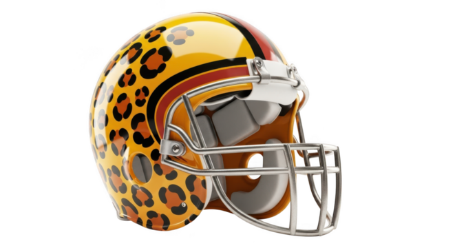 Football helmet with leopard print isolated on transparent background