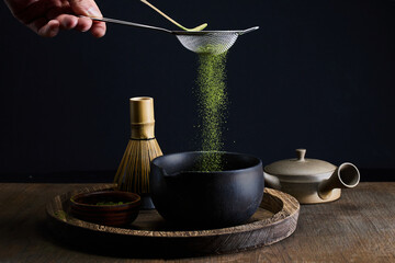 Tea Ceremony Essence. A serene matcha tea setup with traditional tools