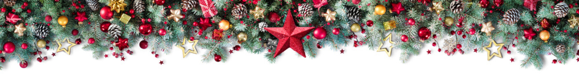 Obraz na płótnie Canvas Christmas Banner - Border Decoration With Fir Branches And Star