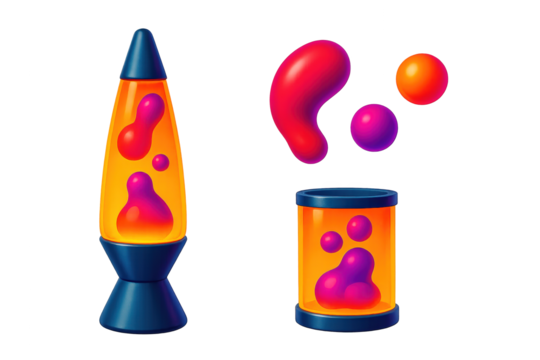 Colorful Lava Lamp Icons. 3D icon set of hedge maze: maze corner, decision point, maze center, green wall, entrance gate, winding
