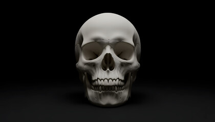 Realistic human skull front view on black background