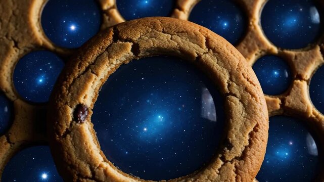 Cosmic journey: cookies reveal the universe through starry portals in a delectable illusion