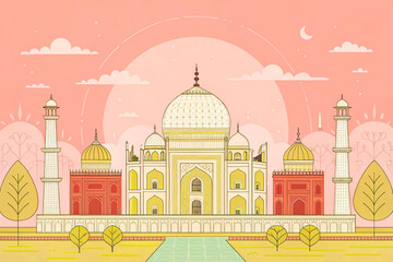 Fototapeta premium Illustrations of the Taj Mahal, featuring a blend of traditional and contemporary artistic elements. Religion and spirituality