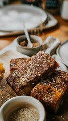 A plate of bread with sesame seeds on top