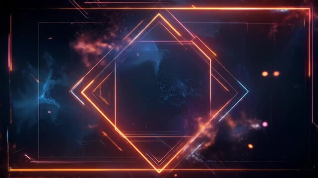 Abstract Neon Frame Animation with Space Background and Glowing Particles