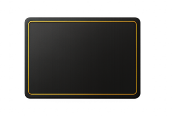 Black rectangle frame with gold border on transparent background