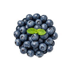 White ceramic bowl of vibrant blueberries and fresh mint, isolated on seamless transparent, shadowless, soft high-key studio light. Concept of natural freshness and premium quality
