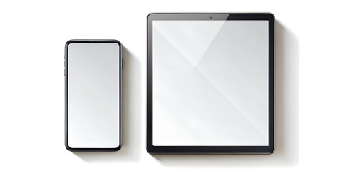 Smartphone and tablet isolated on transparent background, modern devices with blank screens