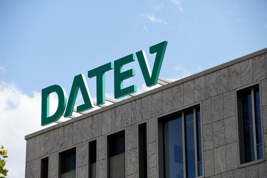 Nuremberg, Bavaria, Germany - July 4, 2025: Headquarters of DATEV in Nuremberg, Germany - DATEV eG is a technical information service provider for tax, accountant and attorneys
