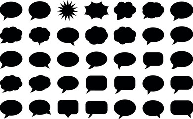 Black communication speech bubbles with diverse shapes for social media design