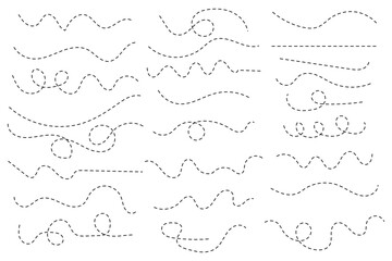 Obraz premium Hand drawn dot arrow vector set. Hand drawn line doodle arrow, curve arrow icon vector set. Vector illustration. Hand drawn dotted arrows set. Sketch curved dashed arrows design