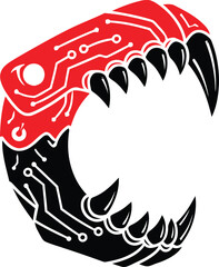 Futuristic cybernetic monster jaw with sharp fangs merging technology and primal aggression a striking digital art piece perfect for gaming science fiction and edgy design projects vector Game logo