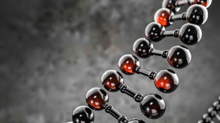 Black and Red Molecular Structure Model on Gray Background for Scientific Research