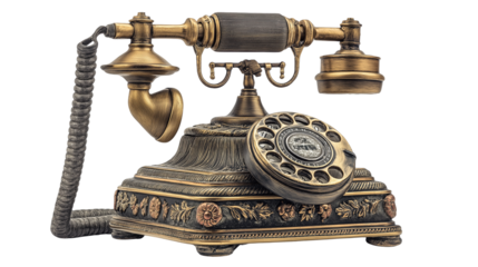 Antique retro telephone isolated on white background or transparent png, classic rotary dial phone with vintage design and nostalgic charm.