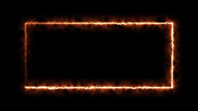 Fire Sign Light of Square Frame Animated on Black Background