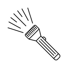 Flashlight icon. Black outline linear silhouette. Editable strokes. Side view. Vector simple flat graphic illustration. Isolated object on a white background.