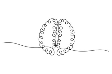 
Human brain outline vector illustration in minimalist line art style on a white background