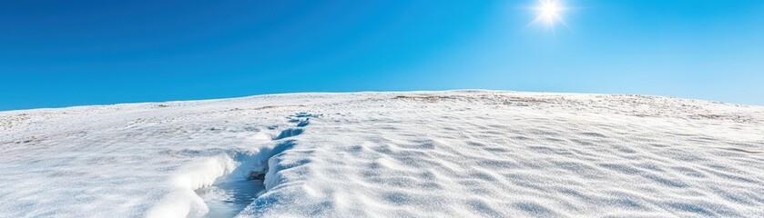 Obraz premium Serene Winter Landscape with Snowy Terrain and Clear Blue Sky Under Bright Sunlight in a Peaceful Natural Setting