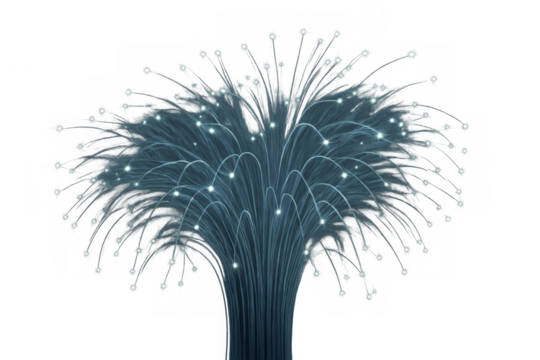 Fiber optics data stream representing digital communication, internet, and global network, transparent background