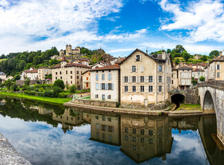 Laroquebrou typical village and la Cère river, Cantal, France, is an important passage, the via Arverna, for pilgrims on their way to Santiago de Compostela via Rocamadour.