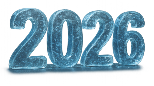 Ice sculpture of the new year 2026, realistic 3D number isolated on transparent background (for dark background) - Powered by Adobe