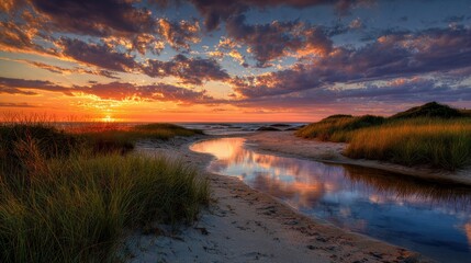 Golden Glow at Cape Cod National Seashore: A Breathtaking Sunset Over the Ocean and Serene Beaches