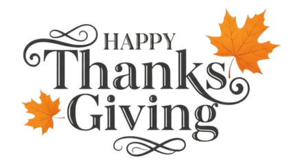 Happy thanksgiving greeting with decorative text and autumn leaves for seasonal celebrations and festive designs