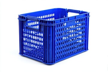 Fototapeta premium Blue Plastic Crate: Versatile Container for Carrying and Storing in Isolated White Background