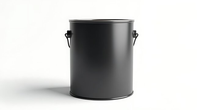 Black paint bucket isolated on white background in a studio shot