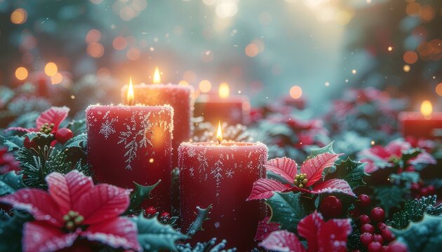 red christmas candles background art