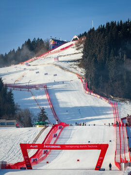 Kitzbuehel, Austria &ndash; January 24, 2025: Finish area at legendary Streif downhill ski race