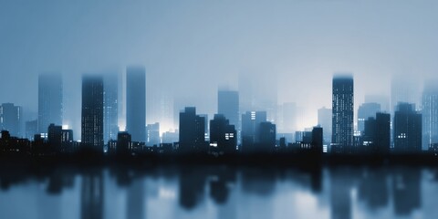 Fototapeta premium Urban Skyline Silhouette with Various Building Shapes and Structures in a Clean Minimalist Design