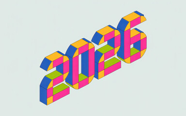 Isometric number 2026 colorful checkered pattern design vector illustration for graphic design projects