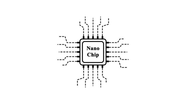 Nano chip icon with dashed circuit lines on white background . technology loading animation with processor icon shape.