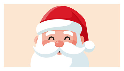 Minimal Santa Claus Head – Cheerful Father Christmas Face on Soft Beige Snow Background Flat Vector Illustration