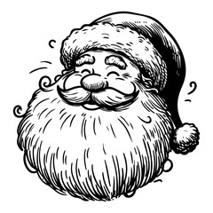 Vintage Santa Portrait – Detailed Hand-Drawn Father Christmas Head Black Line Art Vector Illustration